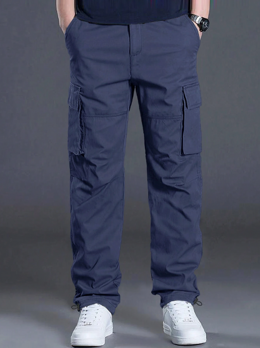 Men's Relaxed Cargo Pants with Flap Pockets & Drawstring Waist