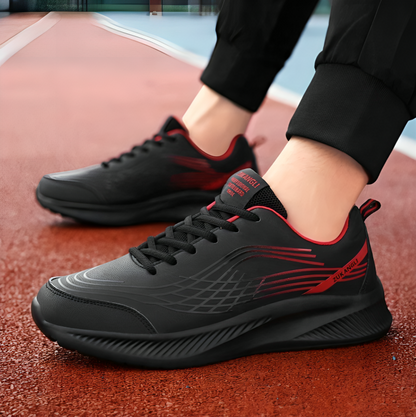 Men's Leather Low-Top Lace-Up Soft-Soled Non-Slip Lightweight Black Sports Running Shoes