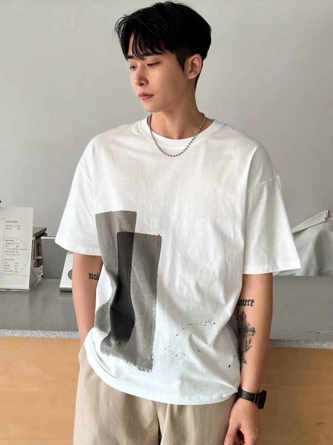 Men’s Cotton Colorblock Drop Shoulder Tee