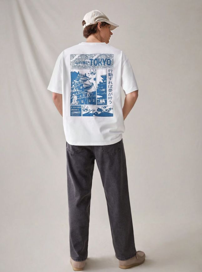 Men's Loose Fit Japanese Architecture Print Tee