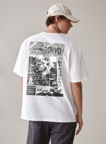 Men's Loose Fit Japanese Architecture Print Tee