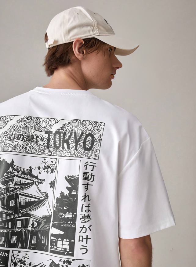 Men's Loose Fit Japanese Architecture Print Tee