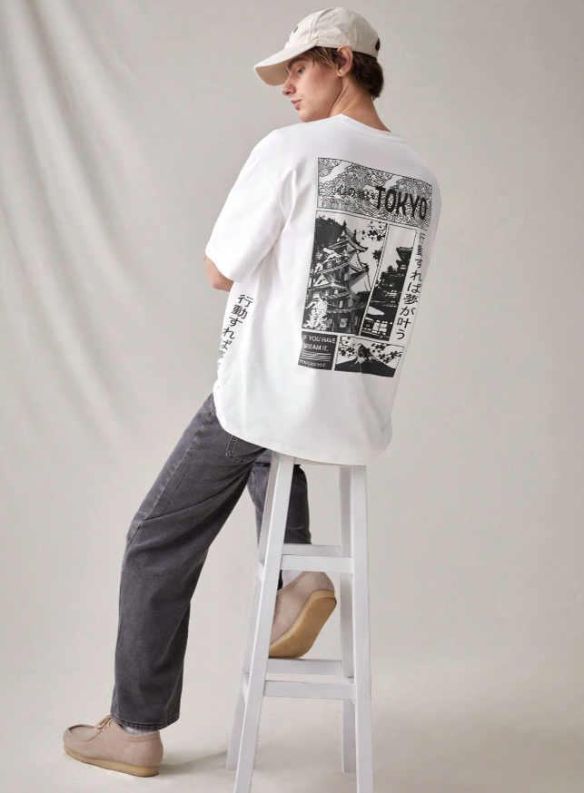 Men's Loose Fit Japanese Architecture Print Tee